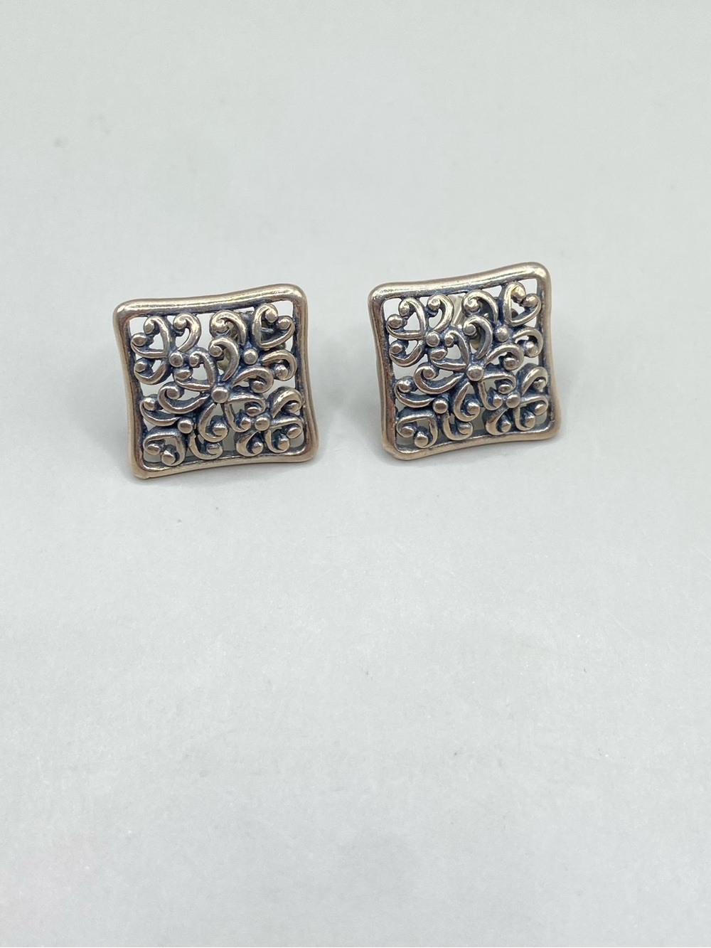 Vintage Sterling Silver Filigree Scroll Square Post Earrings - Picture 4 of 6
